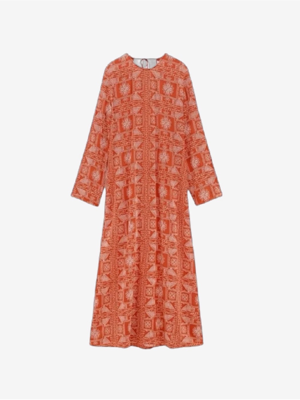 Women's Orange Embroidered Long Sleeve Maxi Dress